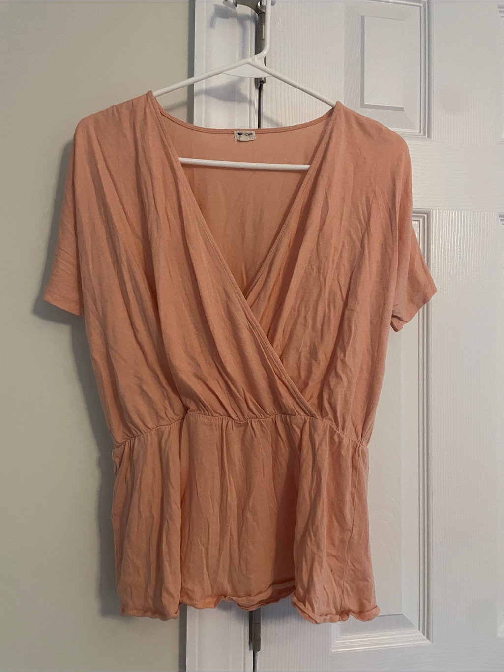 J. Crew Peach Wrap Front Short Sleeve Blouse